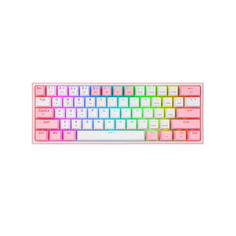 Teclado Mecánico Gaming Redragon FIZZ PRO 60%, Inalámbrico, Blanco/Rosa, Switch RED - USB TIPO-C, 2.4Ghz, Bluetooth- K616-RGB WP