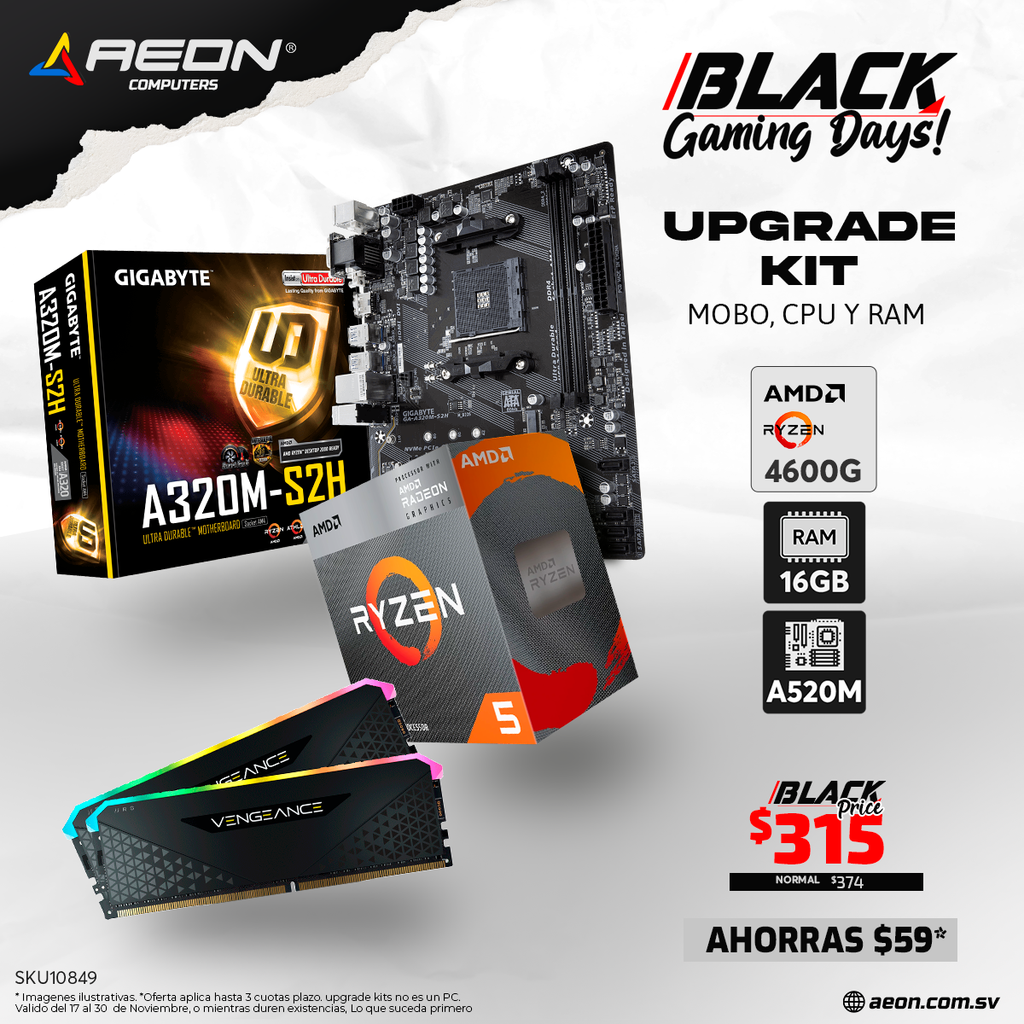 UPGRADE KIT Ryzen 5 4600G, A320M, 16GB 3200Mhz RGB Corsair