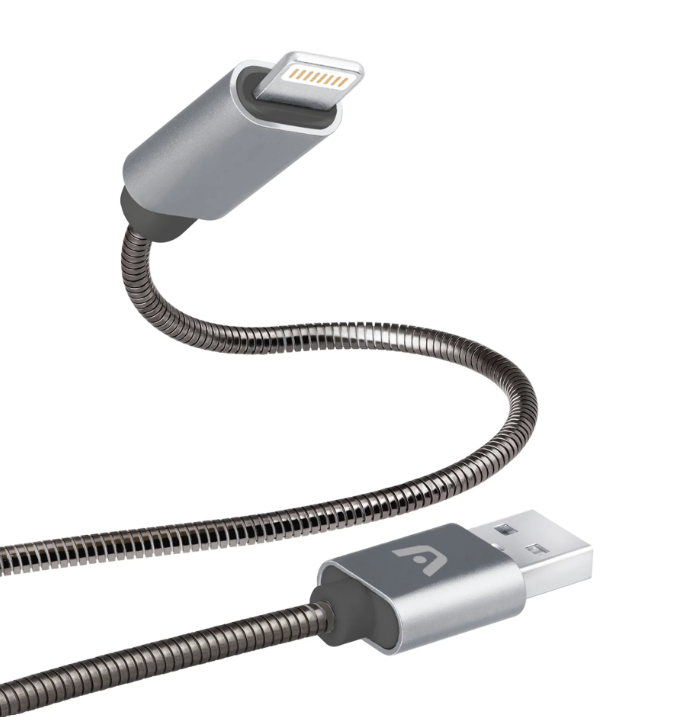 Cable trenzado de metal Lightning a USB 2.0 de 3,2 pies/1 m - Dura Spring, ARG-CB-0027GR