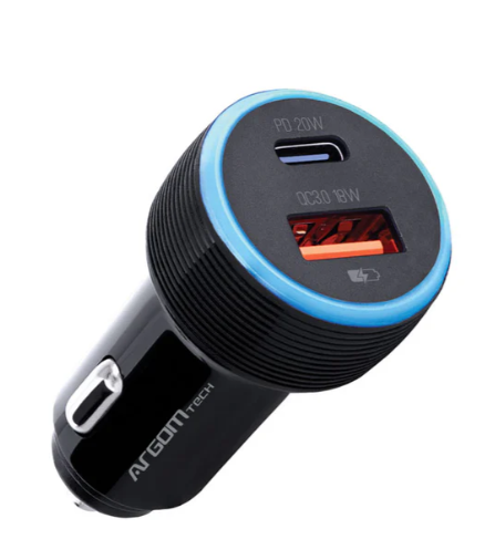 Cargador Argom de coche Force C1 38W PD tipo C + USB, ARG-AC-0118BK