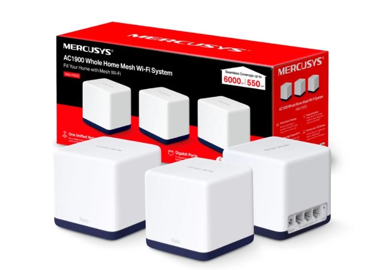 Router Mercusis  MESH Halo AC1900 Home Mesh Wi-Fi, 2.4 600Mps y 5 Ghz 1300Mps, 550mts