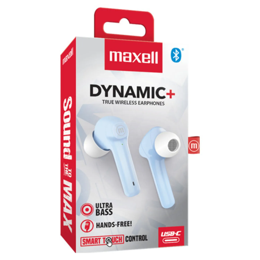 Audifonos Bluetooth Maxell,  DYNAMIC + . EB-BTDY+ BT +True Wireles Stereo Earbuds ULTRABASS, AZUL