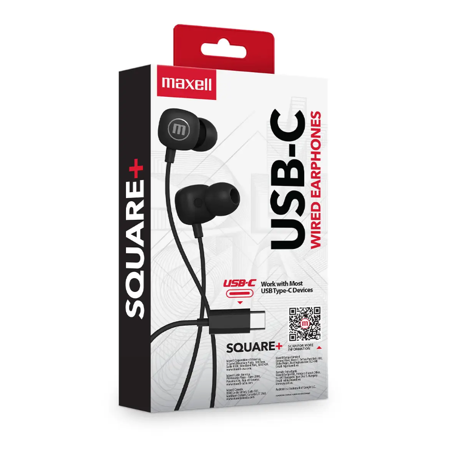 Audífonos USB-C con microfono Maxell SQUARE+, color NEGRO EB-USBC