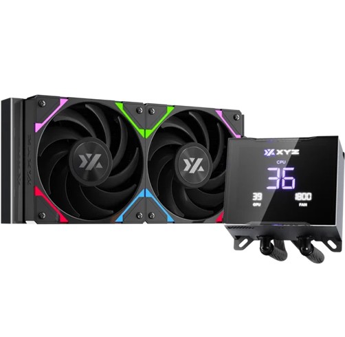 Enfriamiento liquido XYZ Hydrotemp 240mm Negro - XYZ-SA-850, LGA 115X/1366/2011/1700/1200/1851, AM4 y AM5, Pantalla LCD Extraible, ventiladores PWM Vortex PRO
