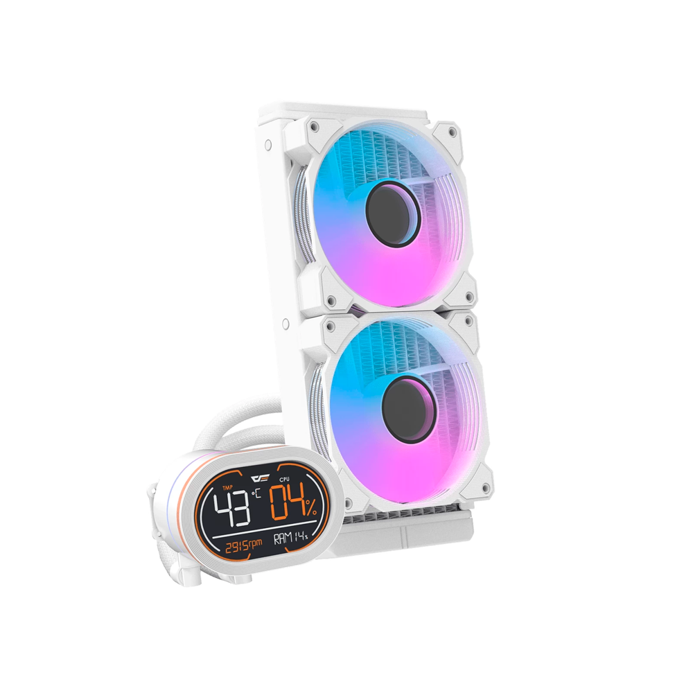 Enfriamiento Liquido Darkflash DH240D ARGB - 240mm TDP 200W,  LCD Digital display SEGMENTADA, Software, Intel, AMD 250–300 W - Blanco