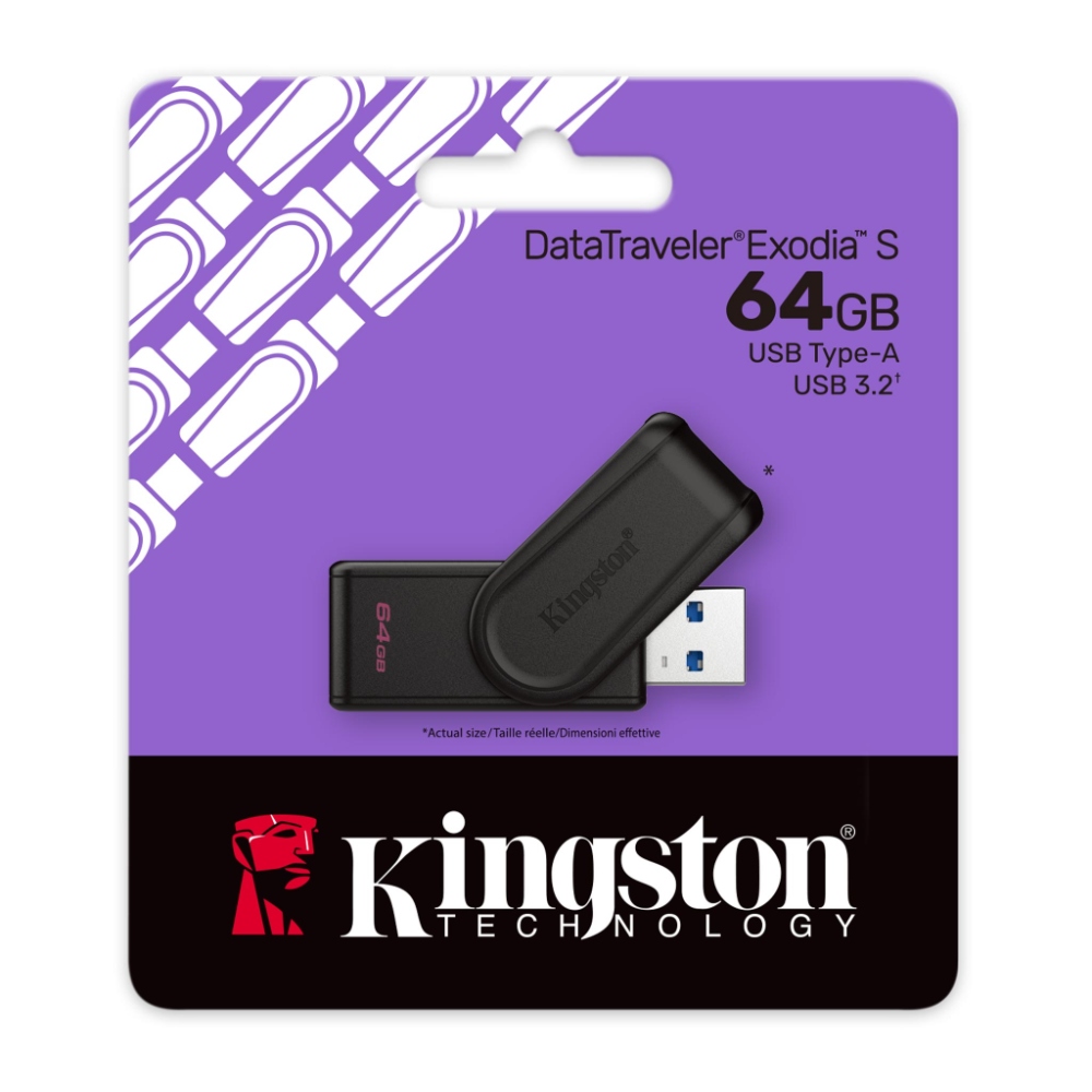 Memoria USB Kingston, 64GB 3.2 Gen 1, DataTraveler Exodia S Black, DTXS/64GB