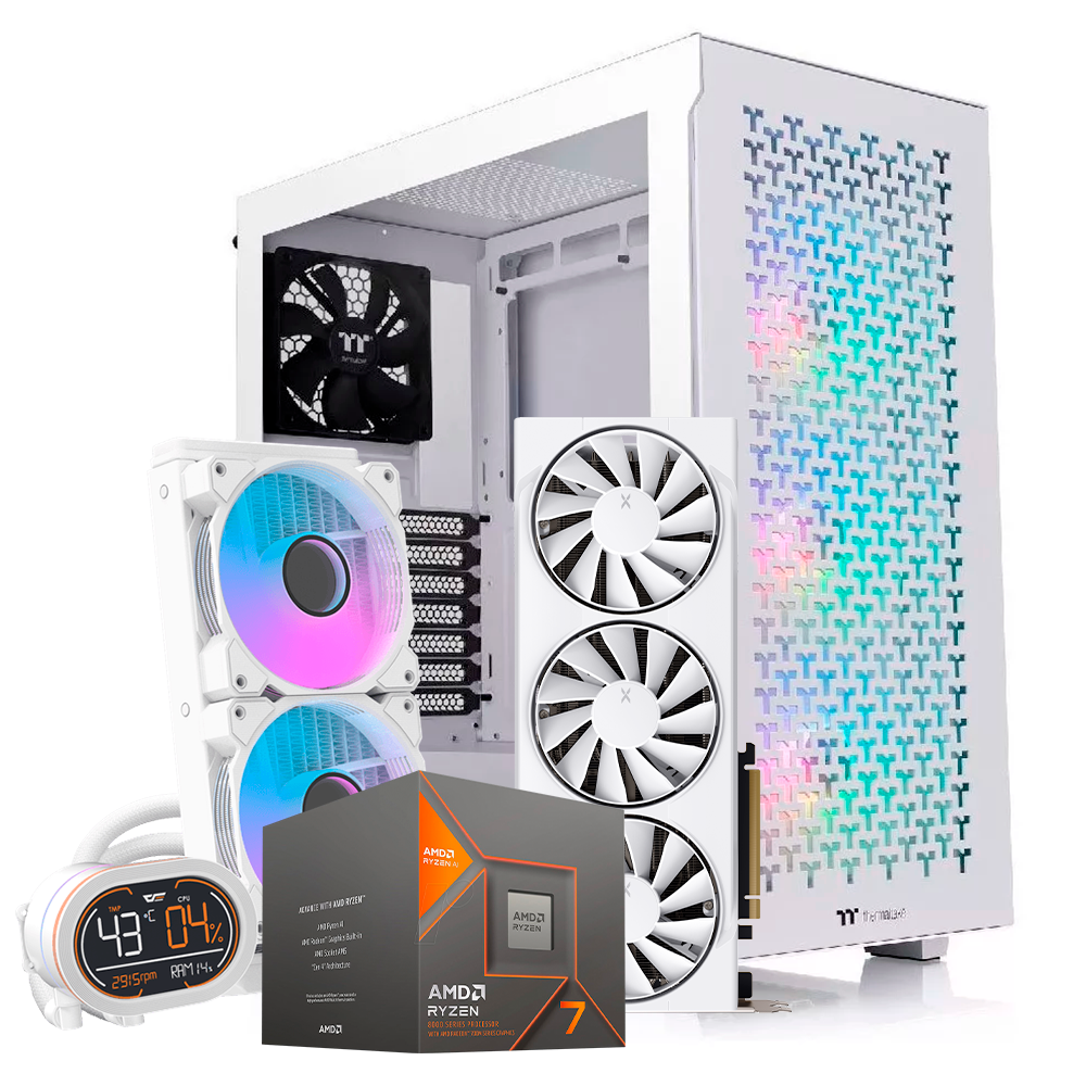 Pc V350 Ryzen 7 8700G, RX 9070 OC 16GB, RAM 32GB DDR5, SSD M.2 1TB, Enfriamiento DH240D, PSU 850W 80+