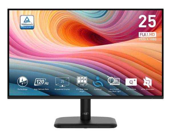 Monitor MSI PRO MP251L E2, 120Hz, Panel IPS, 1Ms, 24.5'' 1920X1080(FHD) HDMI/VGA, Soporte Vesa