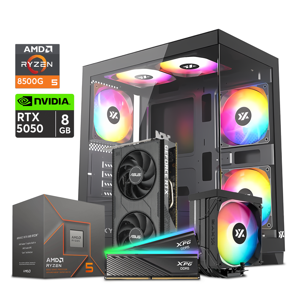 Computadora Gaming Mini FishBowl | Ryzen 5 8500G / Thermax 6 Pulsar / B650M / RTX 5050 8GB / 32GB DDR5 / 1TB M.2 / 600W  | GRATIS Mouse