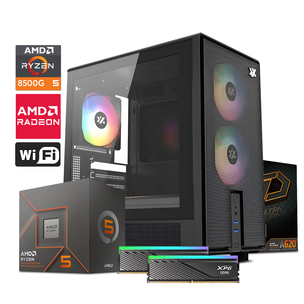 Computadora Gaming ATOM B | Ryzen 5 8500G / A620 / 32GB DDR5 / 256GB M.2 / 600W 80+ / WiFi USB 