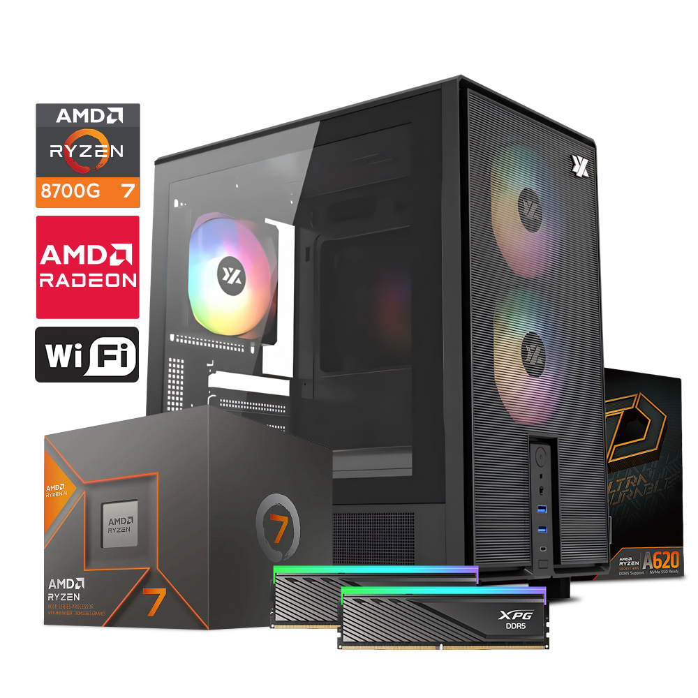 Computadora Gaming ATOM H | Ryzen 7 8700G / A620 / 32GB DDR5 / 256GB M.2 / 600W 80+ / WiFi USB 