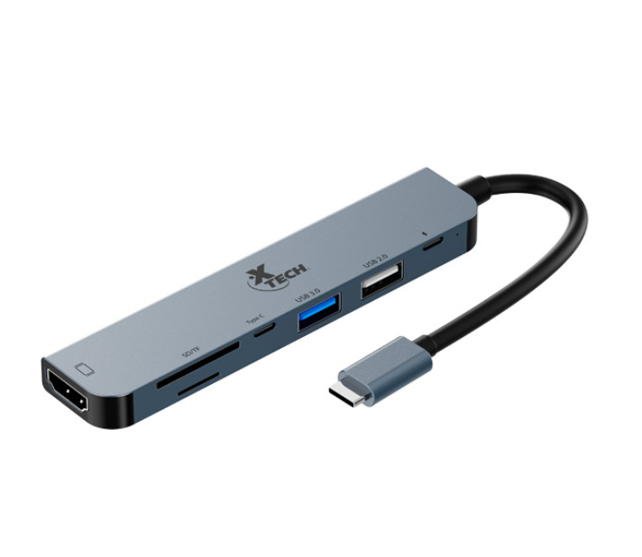 Hub Xteh USB-C 7-in-1 Multipuerto, (x1 HDMI, x1 SD, x1 MicroSD, x1 USB 3.5, x1 USB 2.0, x1 Tipo C 2.0, x1 USB C PD) XTC-571