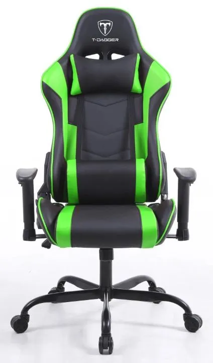 Silla Gamer T-Dagger Mustang, Base Metalica, Apoya Brazo Ajustable, Reclinable T-TC700-GR  Negro/verde