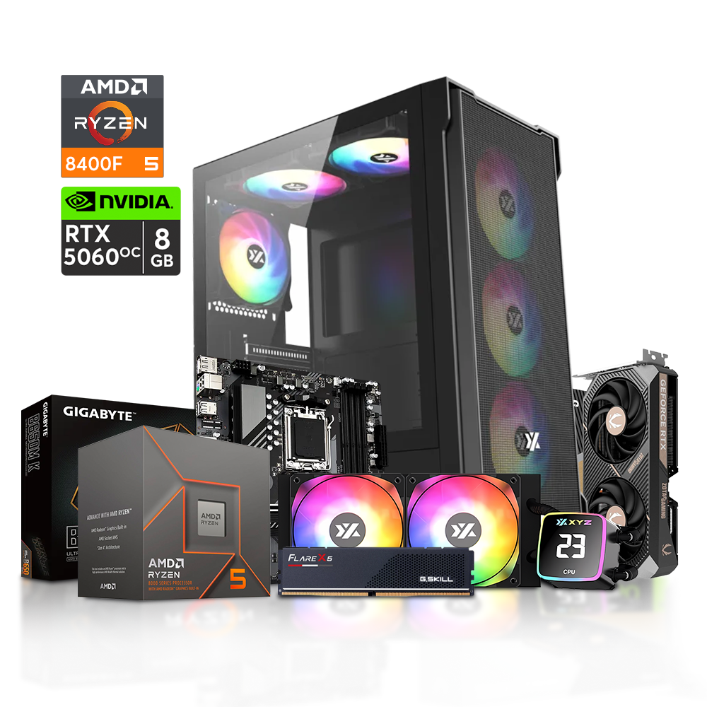 PC GAMING Z, Ryzen 5 8400F, B650M, Zotac RTX 5060 8GB Twin Edge OC, Ram DDR5 32GB, M.2 500GB, Liquida 240 XYZ, Seasonic 650W 80+