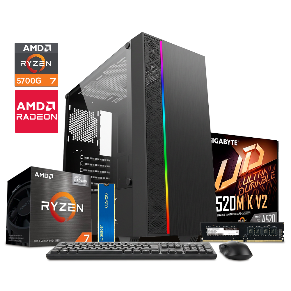 PC Potato Student - AMD Ryzen 7 5700G / Radeon Graphis / A520M/RAM 16GB DDR4 /SSD M.2 256GB Legend / 800W/ Teclado y Mouse
