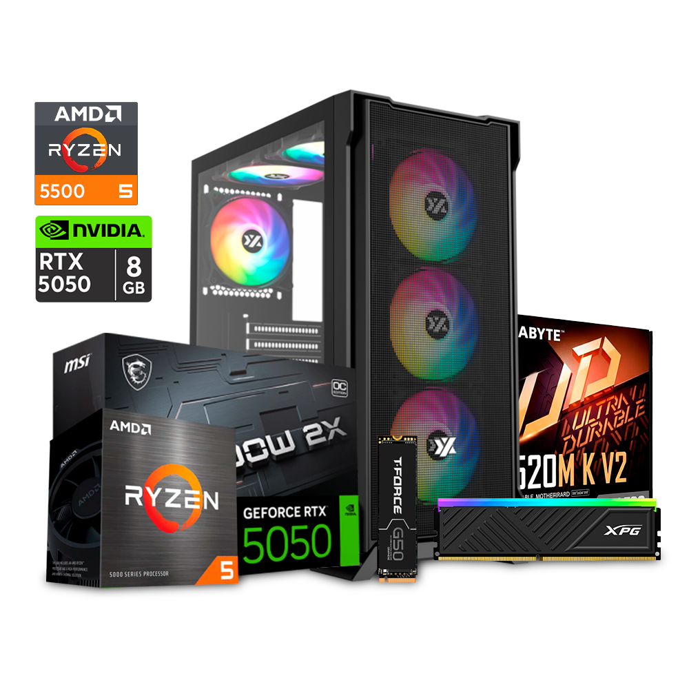 PC Gaming ONE - Ryzen 5 5500 /  A520M K V2 / 32GB DDR4 /  M.2 512GBGB Gen 4  / RTX 5050 8GB / 800w / AIRONE 300-X
