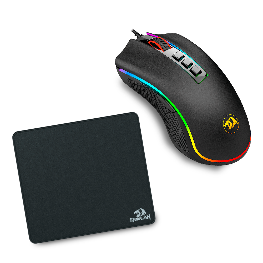 Bundle Mouse Pad Redragon FLICK M, 32x27x0.3cm Negro +  Mouse COBRA FPS, Sensor Pixart P3325 32,000 DPI RGB Chroma, 8 Botones programables M711-FPS-1 Negro KT