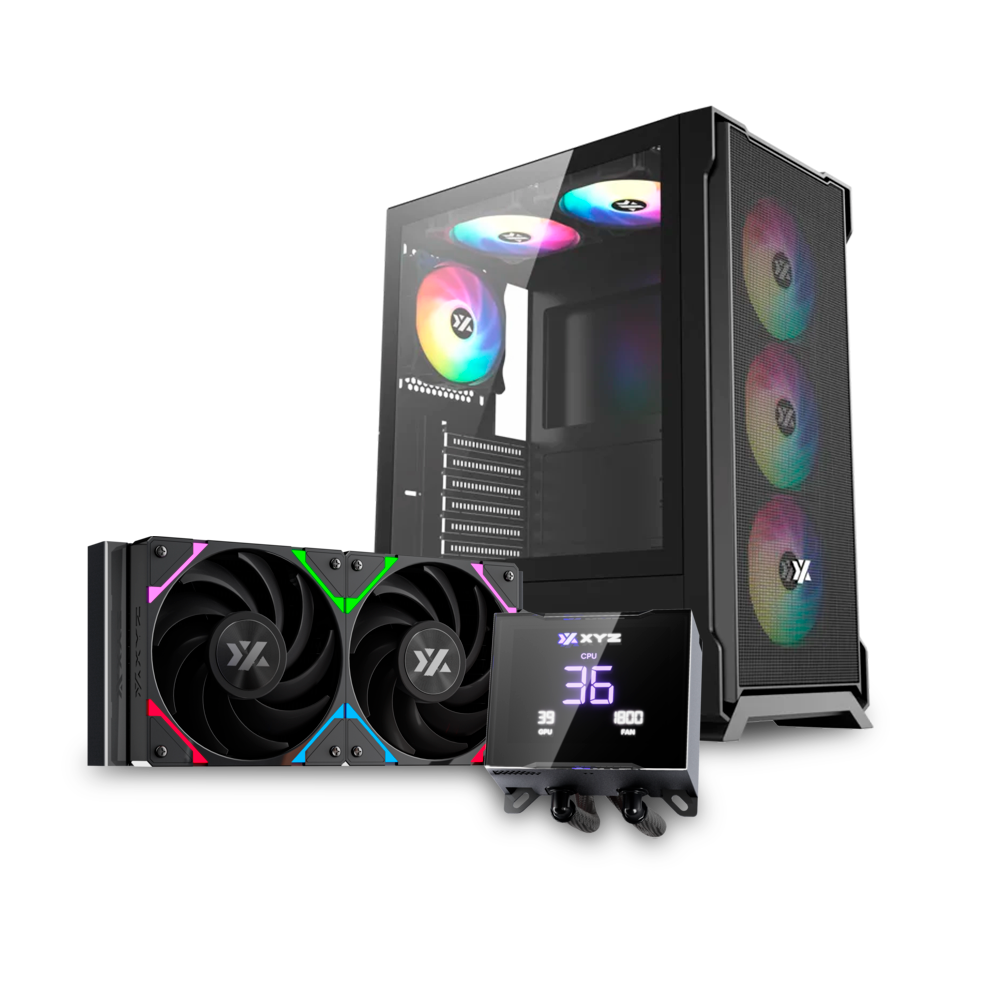 Bundle Enfriamiento liquido XYZ Hydrotemp 240mm Negro - XYZ-SA-850 + Case XYZ  AIRONE 300-X MESH NEGRO, 6 x 120mm ARGB fans KT