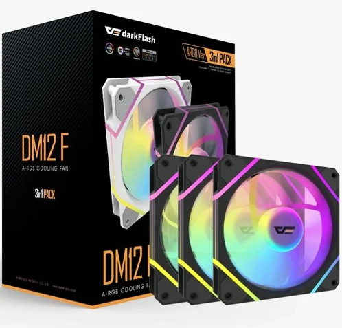 Ventilador Darkflash DM12 PRO PWM A-RGB - Blanco - Pack de 5,  PWM, ARGB, 120mm. esquinas iluminadas.