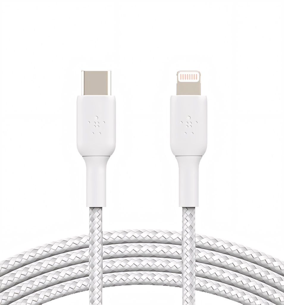 Cable Belkin BoostCharge USB-C to Lightning Braided 1mts, Blanco, CAA004bt1MWH