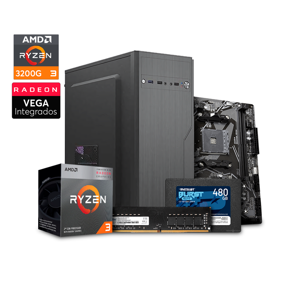 PC Standard Core - Ryzen 3 3200G / A520MK / SSD 480GB / 8GB DDR4/  Case + Fuente Basic Aigo 