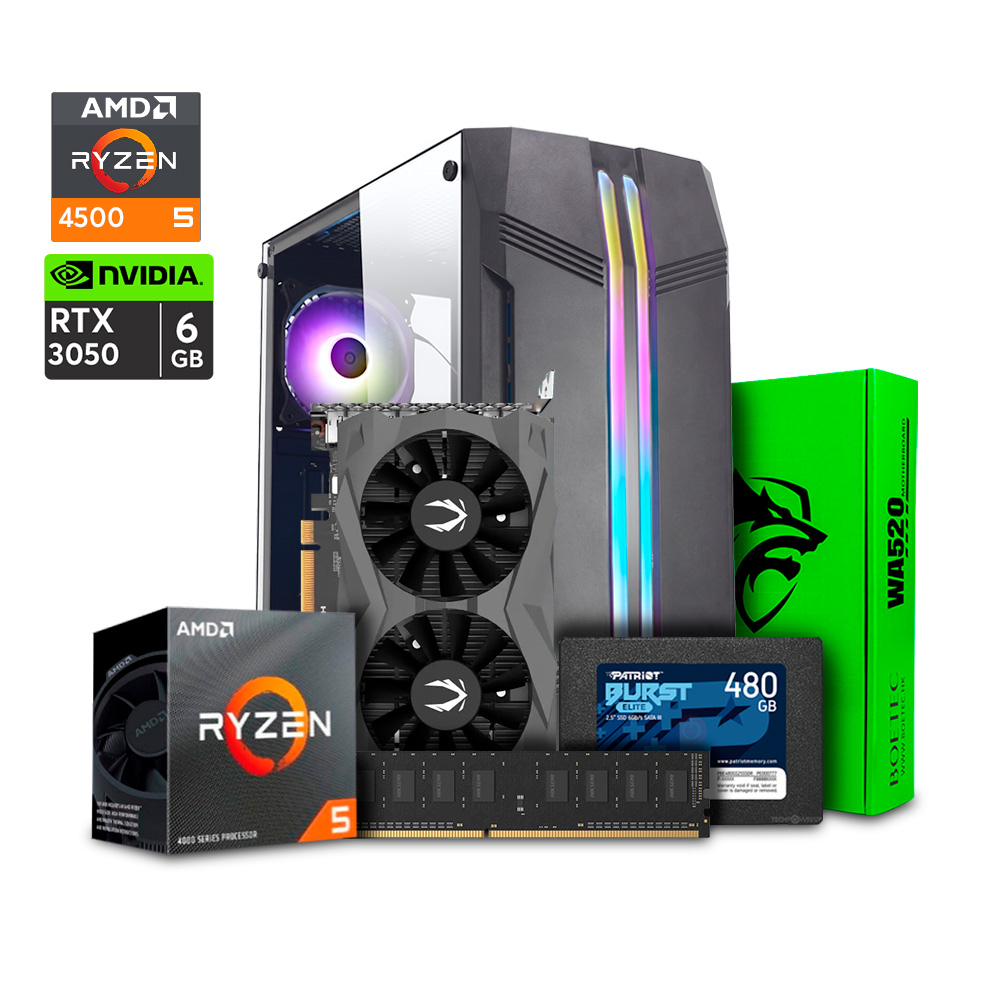 PC Gaming Triton G - Ryzen 5 4500 / SSD 480GB / 8GB DDR4 / RTX 3050 6GB /  Case ATX Triton Series / Fuente XS600 - 600W