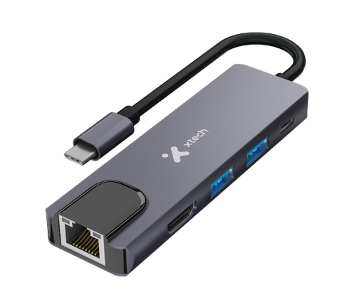 Hub Multipuerto, USB-C 5 en 1, HDMI, Ethernet, 2× USB 3.0 y PD de 100, WXTC-572