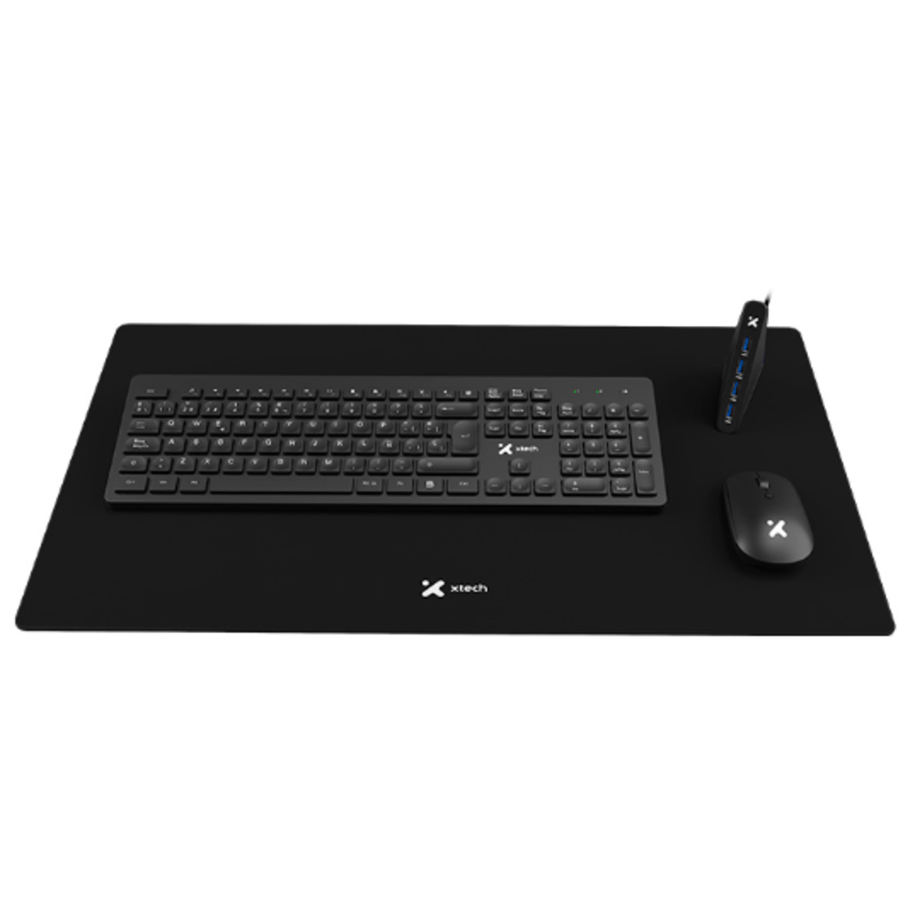 Combo de Teclado multimedia y Mouse inalambrico con alfombrilla XL y HUB USB 3.0 de 4 puertos, XTK-320S