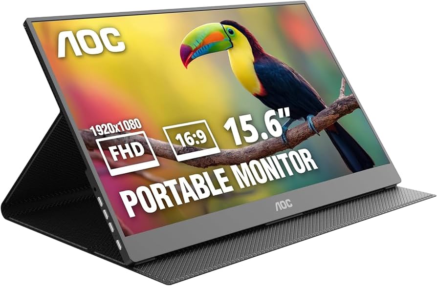 Monitor Portatil AOC 15.6" FHD, IPS,  2MS, 2 USB-C (Alimenantacion y Video) 1 Mini HDMI, Altavoces Integrados 2×1W) + Cover - 16T20