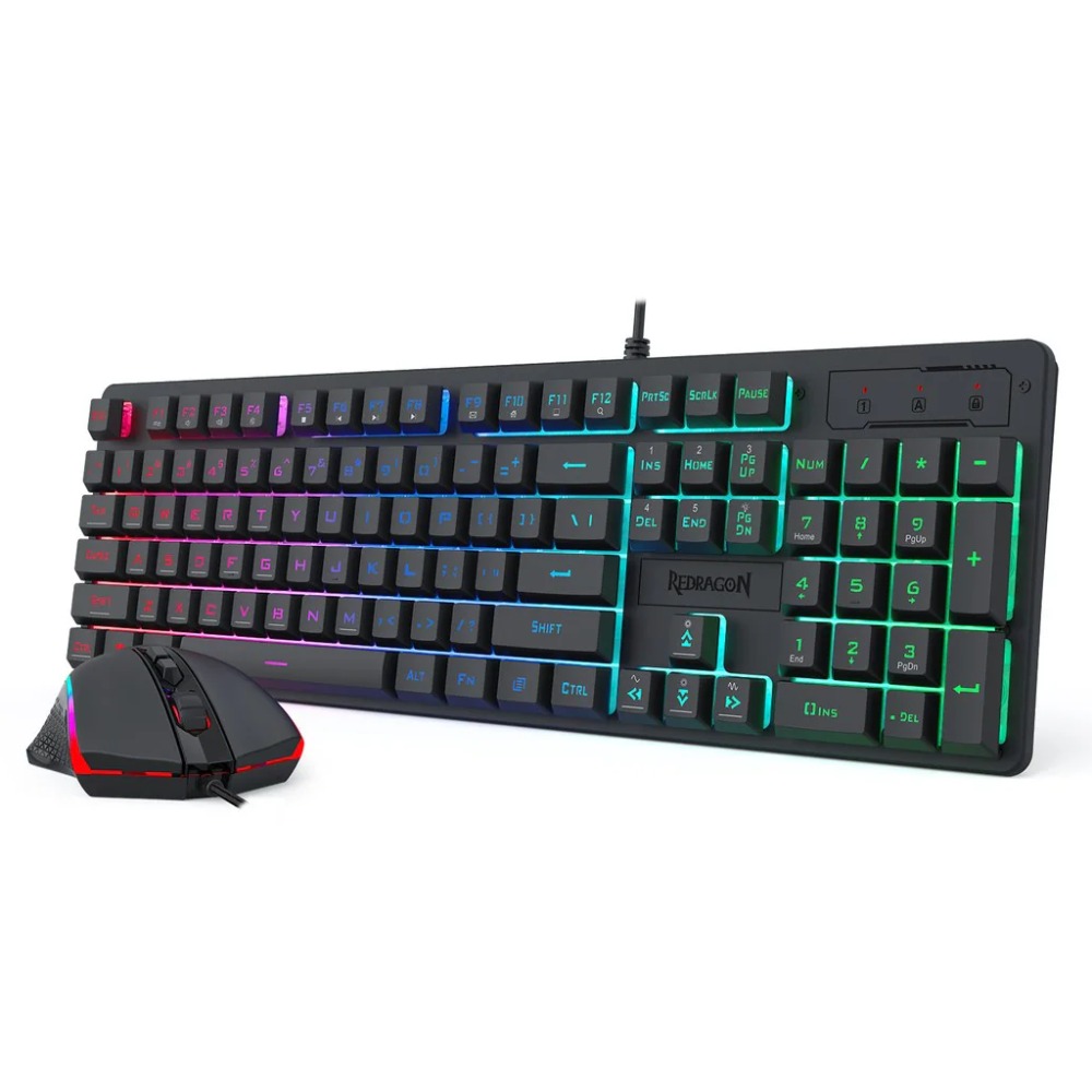 Combo Teclado y Mouse Redragon - Wired - Negro -  5 level DPI adjustable, max to 10000DPI,  25-Key Anti-Ghosting S107RGB-BA