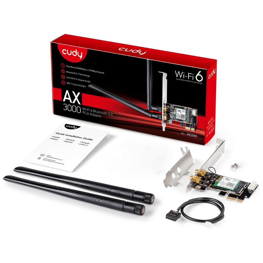 Adaptador WIFI + Bluetooth  PCIE Cudy AX3000 Dual-Band Wifi 6 -  WE3000