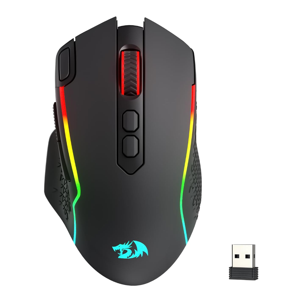 Mouse Redragon Taipan MAX - Negro - M810RGB-MAX, 12000 DPI con cable/mouse RGB inalámbrico con llave de fuego rápido, 8 botones macro