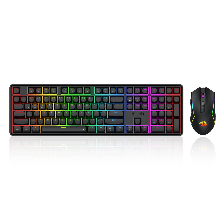  Combo Teclado mecanico y Mouse Redragon Gaming Essentials - Inalambrico de 3 modos, teclado de junta K689 PRO RGB 108 teclas, mouse M693 de 8000 DPI M693Negro - S163