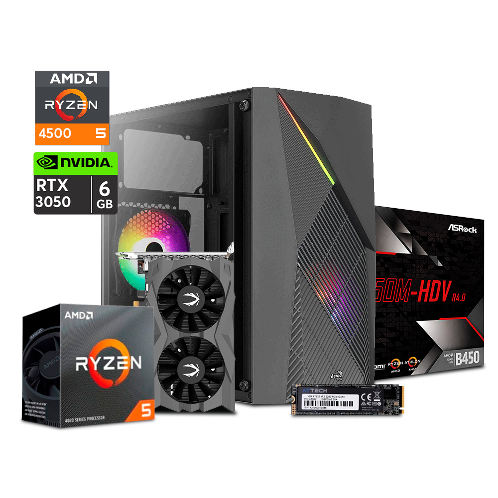 PC Gaming Raider - Ryzen 4500, RTX 3050, 256GB M.2 Nvme - 16GB Ram - Case  Aerocool Rider MINI- 600W