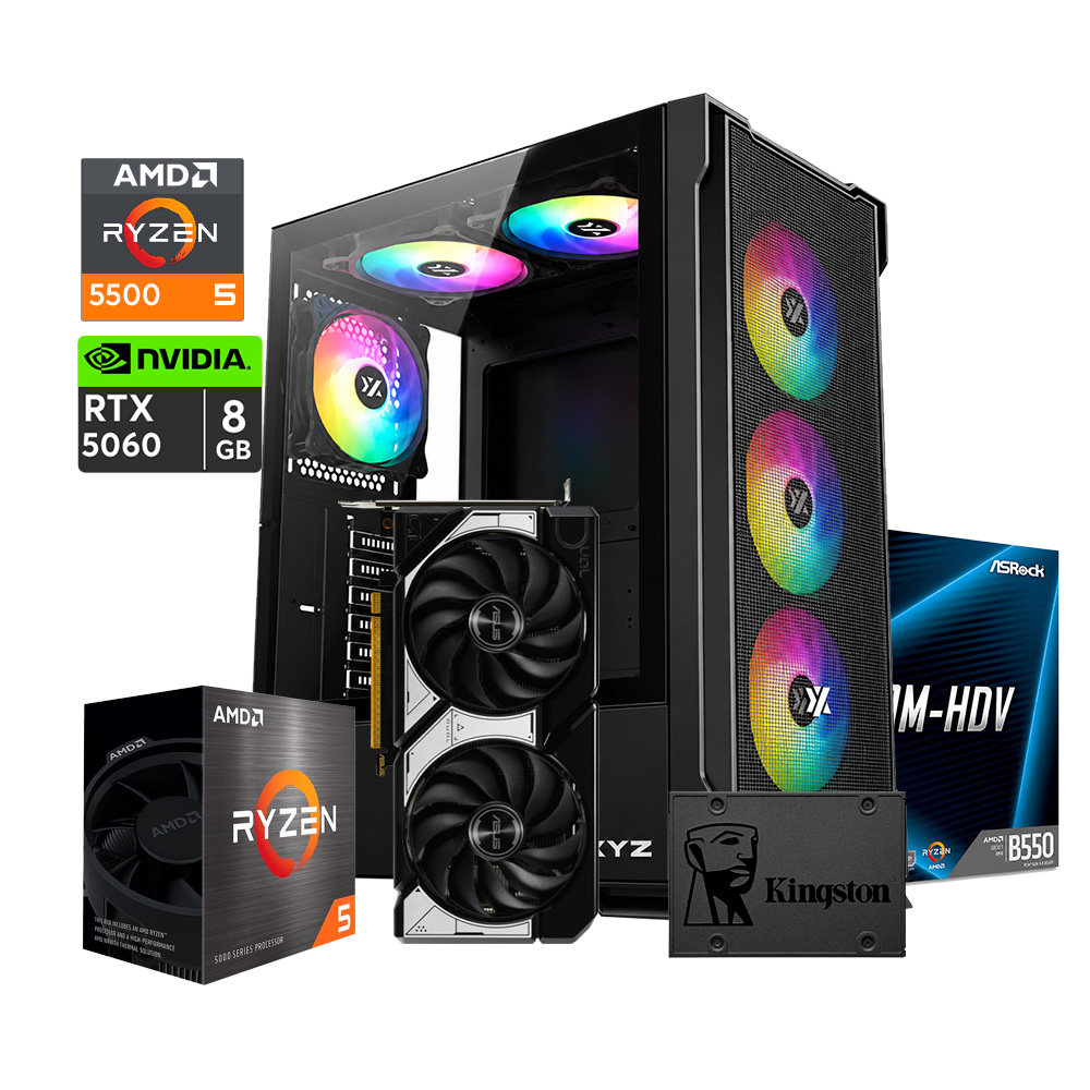 PC Gaming Air - Ryzen 5500, RTX 5060,  B550M-HDV,  960GB - 16Gb Ram- Case Airone 300X - 650W 80+ Bronce