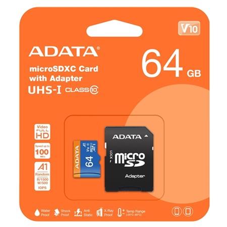 Micro SD Adata microSDXC UHS-I Clase 10 64 GB V10 - AUSDX64GUICL10A1- RA1
