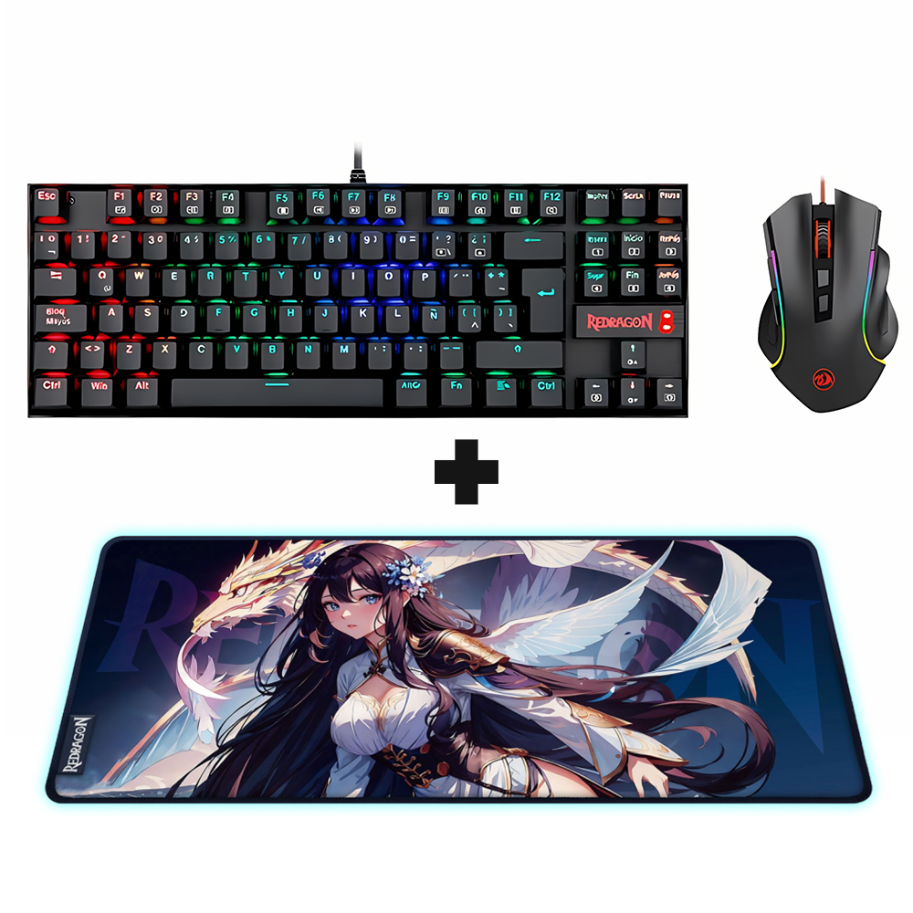 Bundle Teclado y Mouse GAMING ESSENTIALS Redragon K552RGB-BA + Mousepad Redragon AK1 L - P046-L, 90x40CM