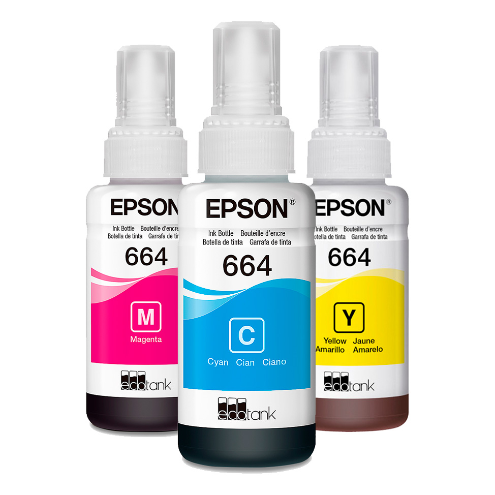Color Pack 3 Tintas Epson T664 220 Cyan + 420 Yellow + 320 Magenta