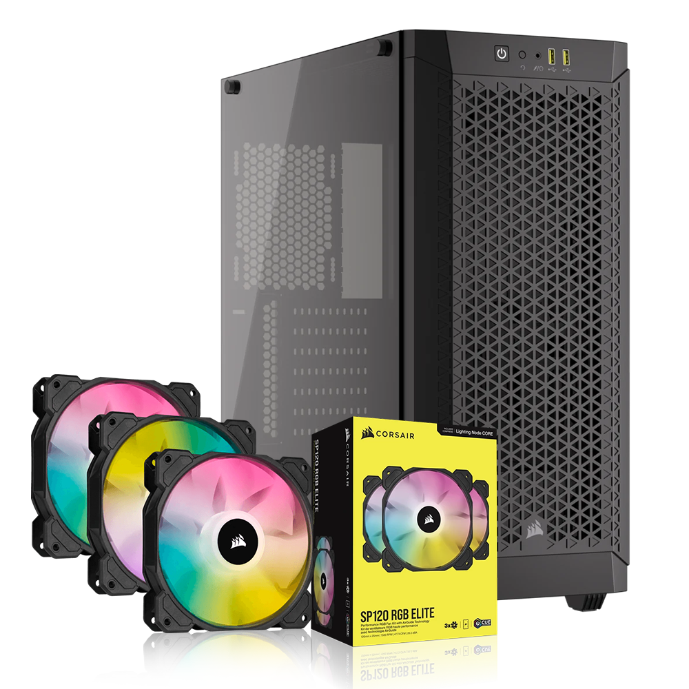 BUNDLE Case Corsair 480T AIRFLOW TG Black, CC-9011271 + 3 pack ventiladores Corsair ICUE SP120 RGB Elite 3U - CO-9050109-W 