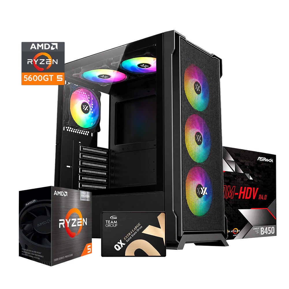 PC Mesh X Ryzen 5 5600GT / 16GB DDR4/ SSD 512GB/ B450M / PSU 600W - AIRONE 300X Mesh