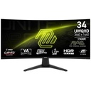 Monitor gaming MSI  MAG 346CQ, 34", 3440 x 1440 (UWQHD), 2k, 180Hz, Adaptive-Sync, HDMI, DisplayPort, montaje VESA, inclinación, altura ajustable, 1ms