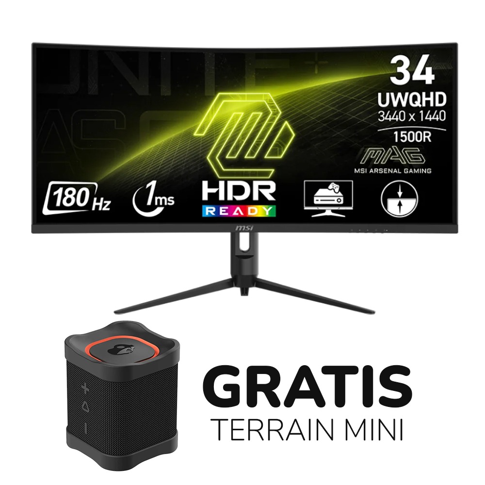 Monitor gaming MSI  , 34", 3440 x 1440 (UWQHD), 2k, 180Hz, Adaptive-Sync, HDMI, DisplayPort, montaje VESA, inclinación, altura ajustable, 1ms | + BOCINA GRATIS