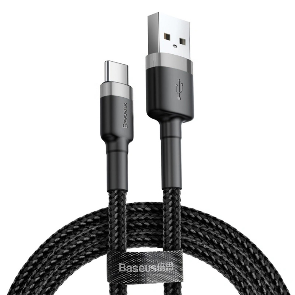 Cable de Carga Rápida Baseus Cafule USB-A a USB-C 3A 1Metro,  Gris Negro, CATKLF-BG1