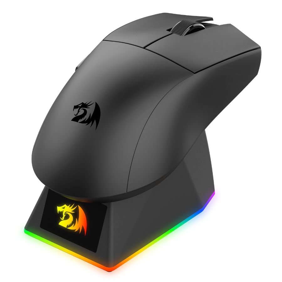 Mouse Gaming Inalámbrico Redragon K1NG Ultra M999 – 45,000 DPI, Tri-Mode 2.4 GHz, BT 5.1, USB-C, 55g, 400mAh, Base de Carga RGB