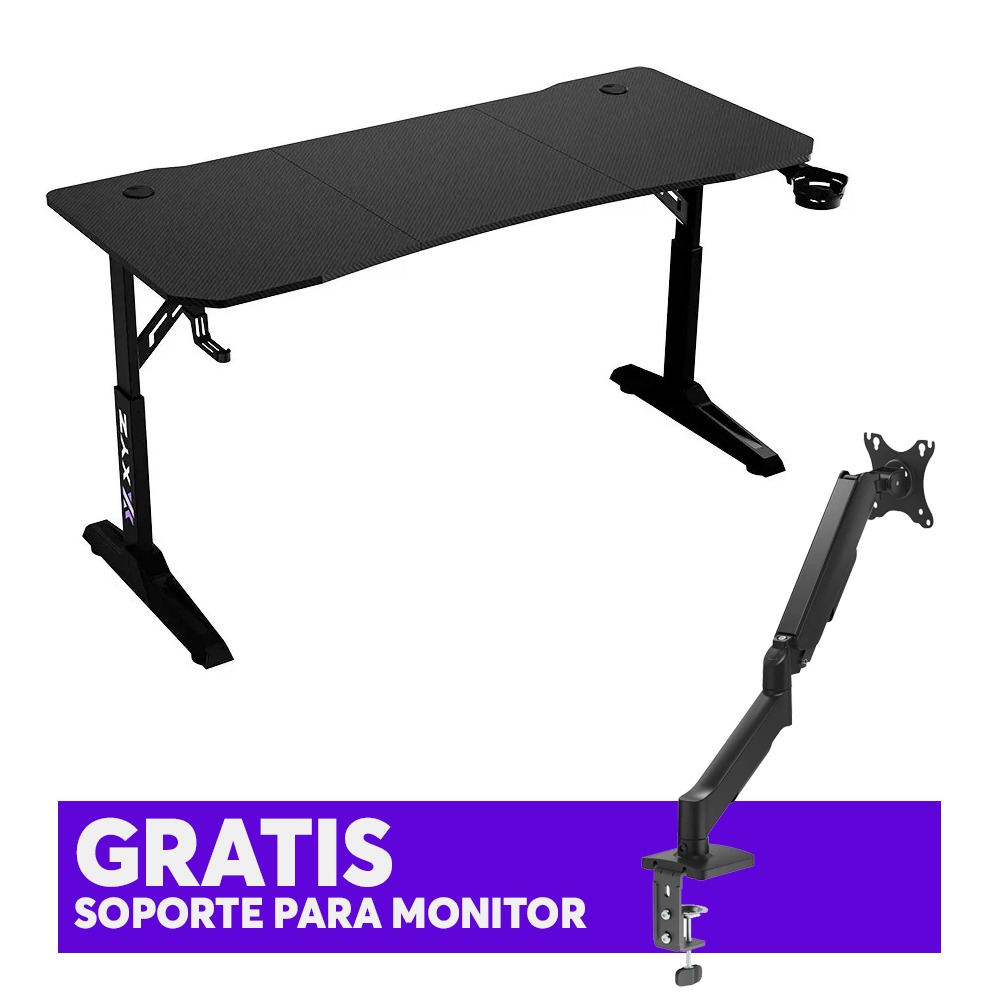 ESCRITORIO AJUSTABLE XYZ ARENA, X-DS-ARENA-B / XYZ-SA-1025, 1200 × 600 mm, 6 posiciones ajustables, Porta vaso, Porta Headset + GRATIS Soporte Ajustable Argom 