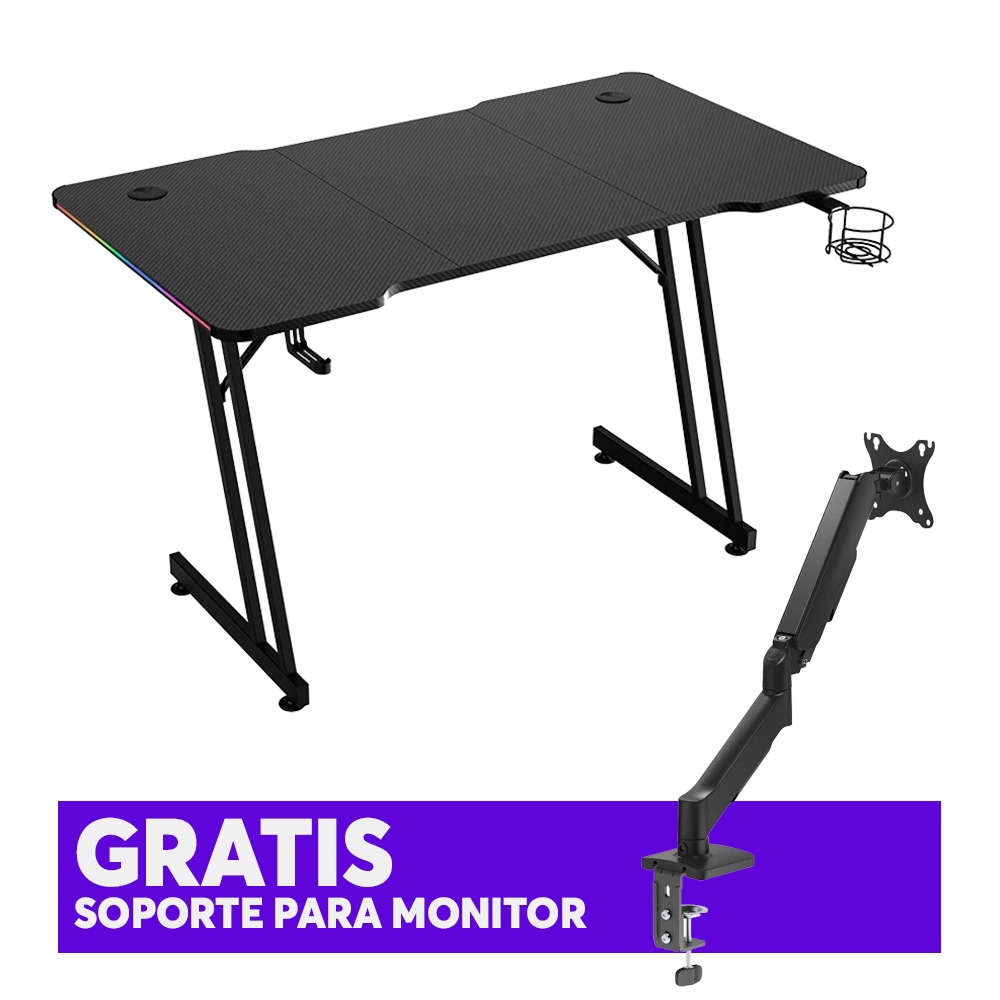 ESCRITORIO DE ALTURA FIJA XYZ ELITE, X-DS-ELITE-B / XYZ-SA-1024, 1200 × 600 mm - RGB Integrado + GRATIS Soporte para monitor Argom