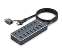  Concentrador Argom USB 3.0 tipo C/USB 2 en 1 de One Axess con 7 puertos USB 3.0 y conmutadores, ARG-UB-0191 