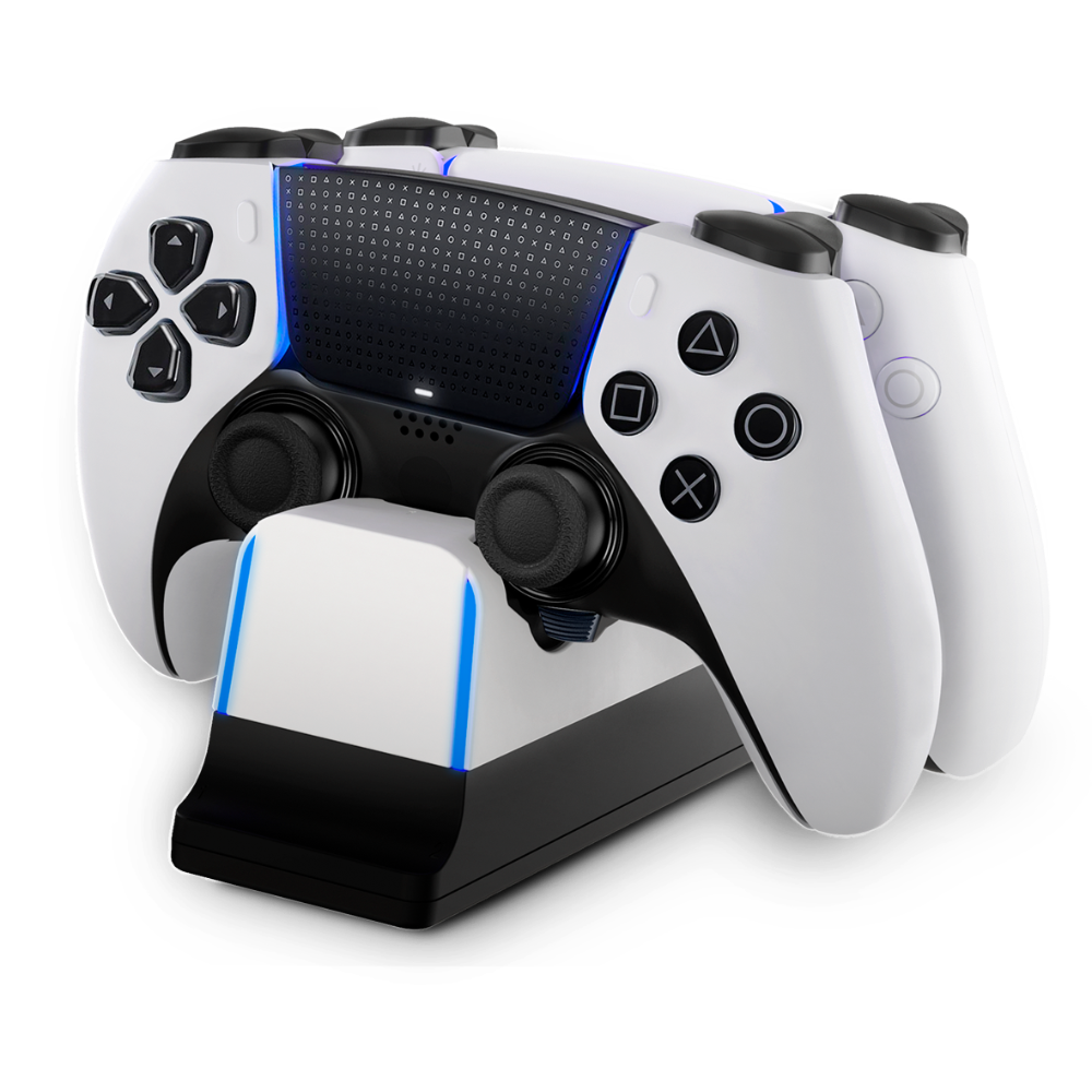 Base de Carga NEXT para 2 Controles DualSense PS5 – LED, USB, Blanco/Negro - NX-PS5CHRG2 
