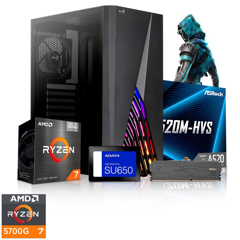 PC Delta Core V2 - Ryzen 7 5700G / 16GB Ram DDR4 / SSD 256GB / A520M / Case Aerocool Delta + Fuente 500W 80+ 