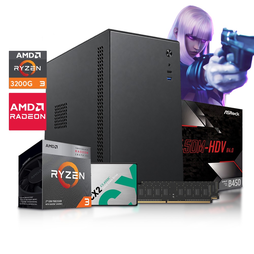 PC Potato R3 - 3200G/ RAM 16GB/ 256GB SSD/ B450M / Teclado y Mouse/ CASE con fuente de 600W